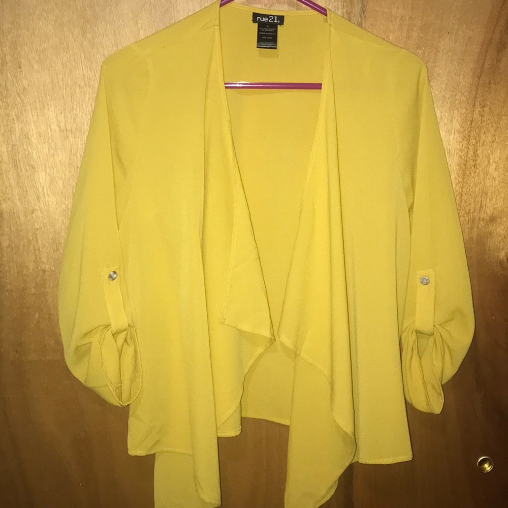 Mustard color cardigan with folded sleeves